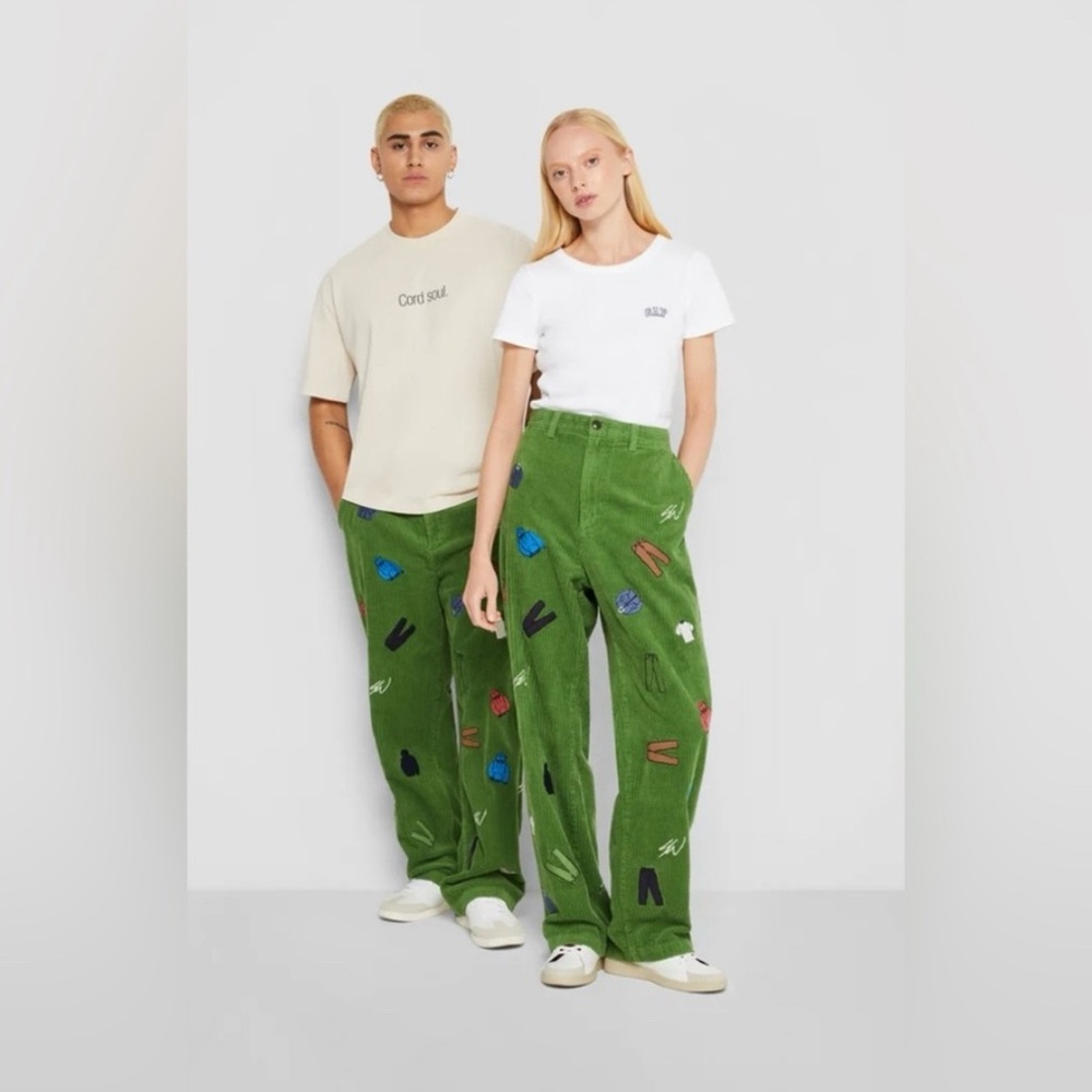 GAP Vibrant Green Corduroy Pants with Colorful Patches
